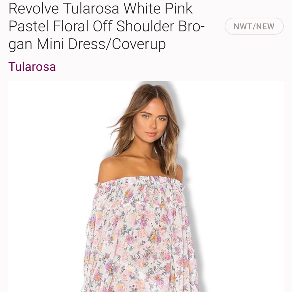 Revolve Tularosa White Pink
Pastel Floral Off Shoulder Brogan Mini Dress/Coverup - Picture 2 of 5